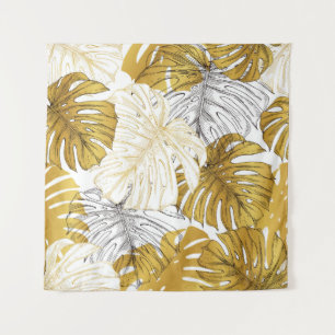 Tenture Monstera Feuilles : Blanc doré