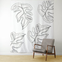 Monstera Minimaliste Dessin à la Main Noir Blanc