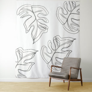 Tenture Monstera Minimaliste Dessin à la Main Noir Blanc