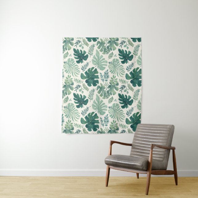 Tenture Monstera Mood - Tropical Leaf Motif Tapes Fabric (En situation)