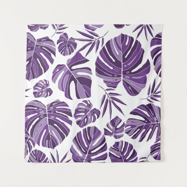 Tenture Monstère violet tropicale feuilles sans couture mo (Devant)