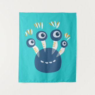Tenture Monstre bleu mignon de bande dessinée avec quatre