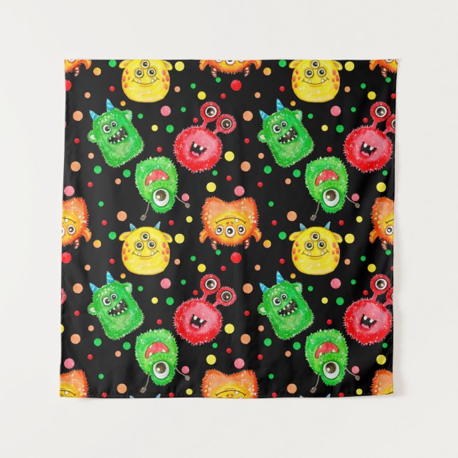Tenture Monstres aquarelles : Motif mignon (Devant)