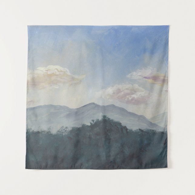 Tenture Montagnes Bleues Gouache : Scène Nature Vibrante (Devant)