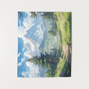 Tenture Montagnes enneigées et Forêt verte luxuriante