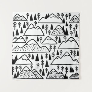 Tenture Montagnes et arbres Vintages dessinés à la main.