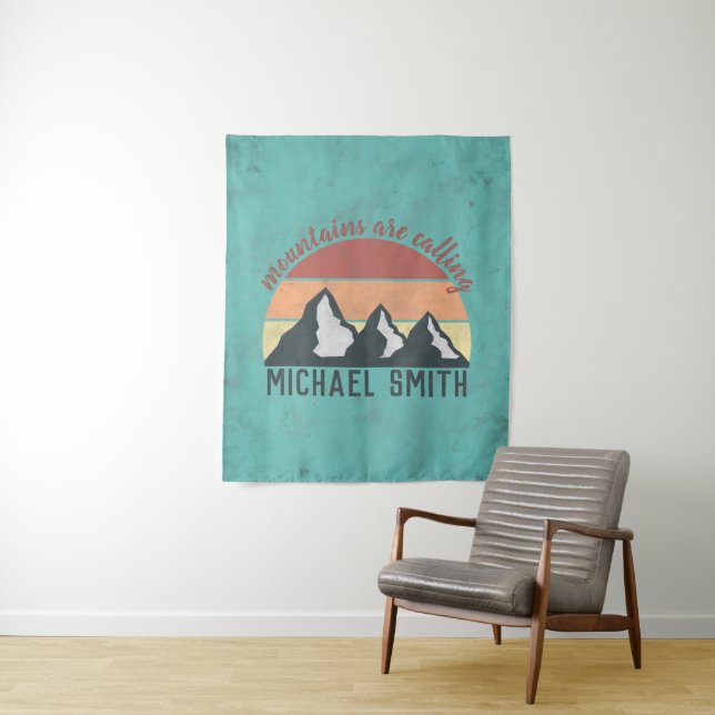 Tenture Montagnes pastel vintage appellent monogramme (En situation)