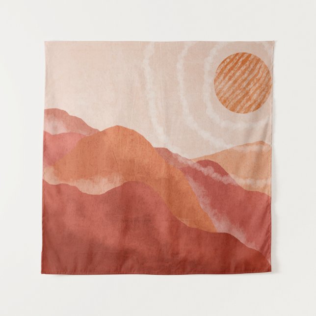 Tenture Monts Boho en terre cuite, affiche abstraite. (Devant)