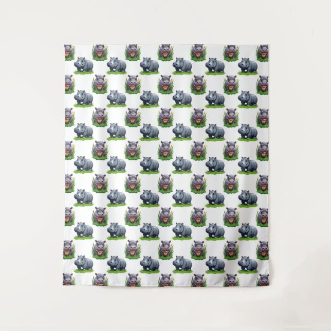Tenture Moo Deng Hippopotamus Animal Motif Design (Devant)
