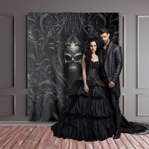 Tenture Moody Gothic Black Filigree & Skull XLarge