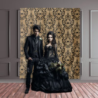 Moody gothique Damask Tan & Black Spider Tapestry