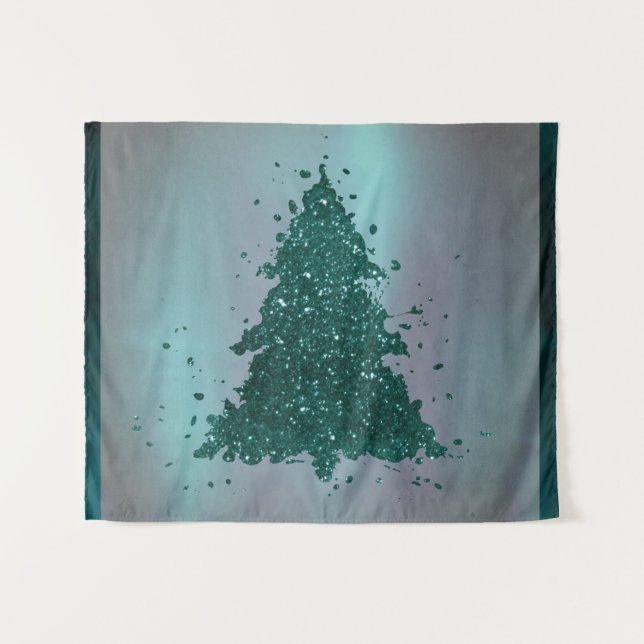Tenture Moody Joyeux Noël | Arbre Turquoise profond de min (Devant (Horizontal))