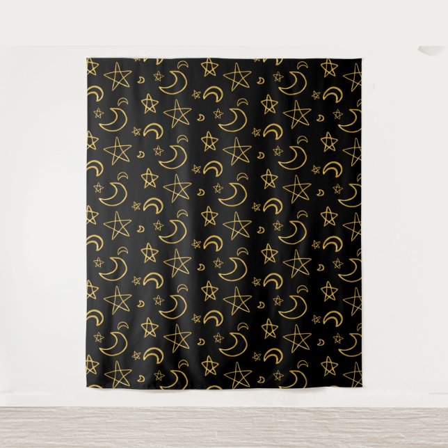 Tenture Moons et étoiles Motif or (Devant)