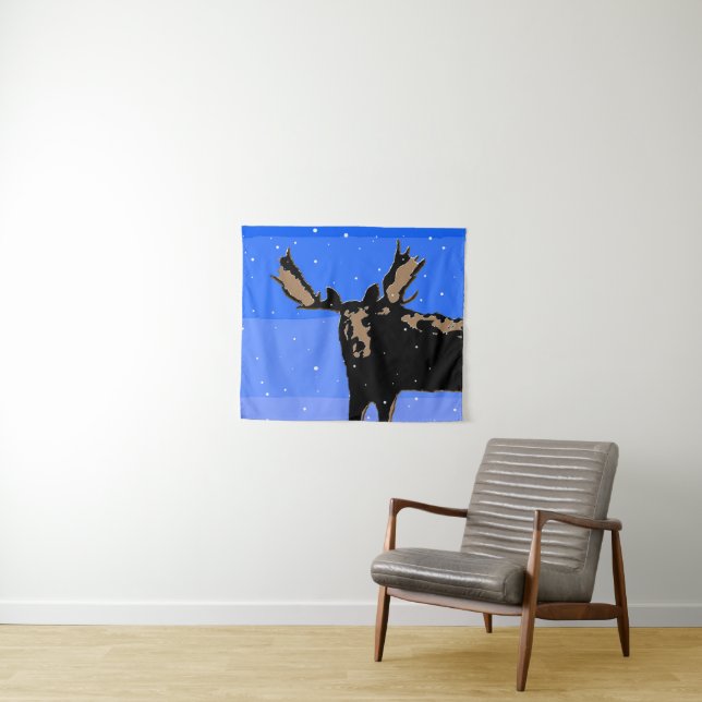 Tenture Moose en hiver - Art original de la faune (En situation (horizontale))