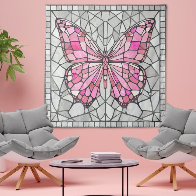 Tenture Mosaïque de papillon - Conte de fées rose et gris (Créateur téléchargé)