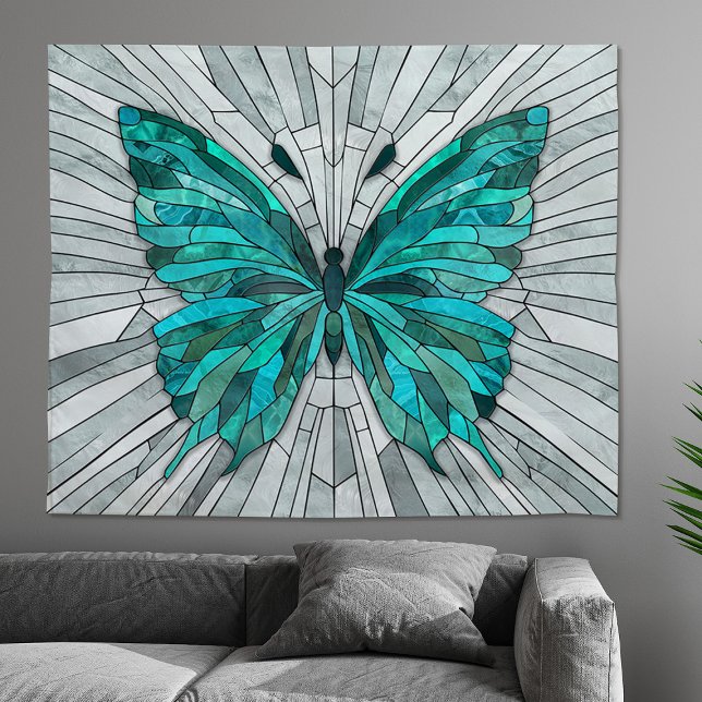 Tenture Mosaïque de papillon - vert émeraude et gris (Créateur téléchargé)
