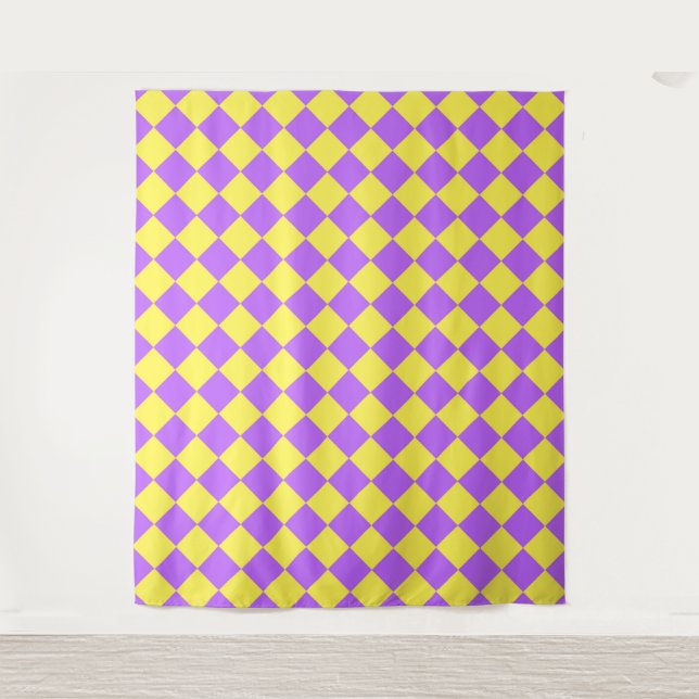 Tenture Motif à carreaux diamant jaune violet  (Devant)
