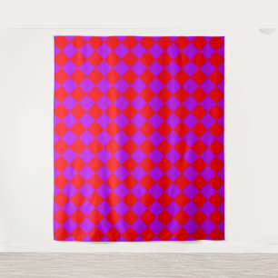 Tenture Motif à carreaux diamant rouge violet 