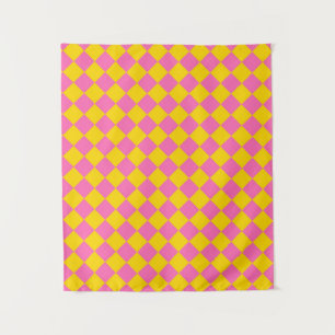 Tenture Motif à carreaux en diamant Harlequin rose jaune