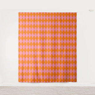 Tenture Motif à carreaux Harlequin orange et rose