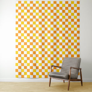 Tenture Motif à carreaux orange blanc jaune