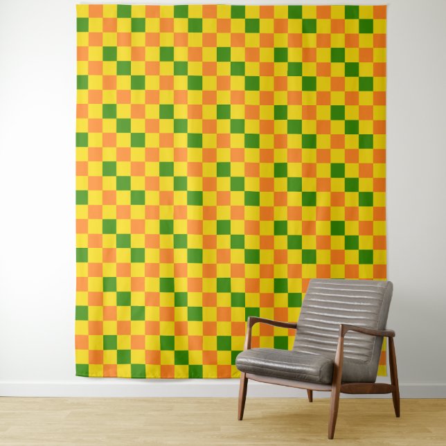 Tenture Motif à carreaux orange jaune vert Design  (En situation)