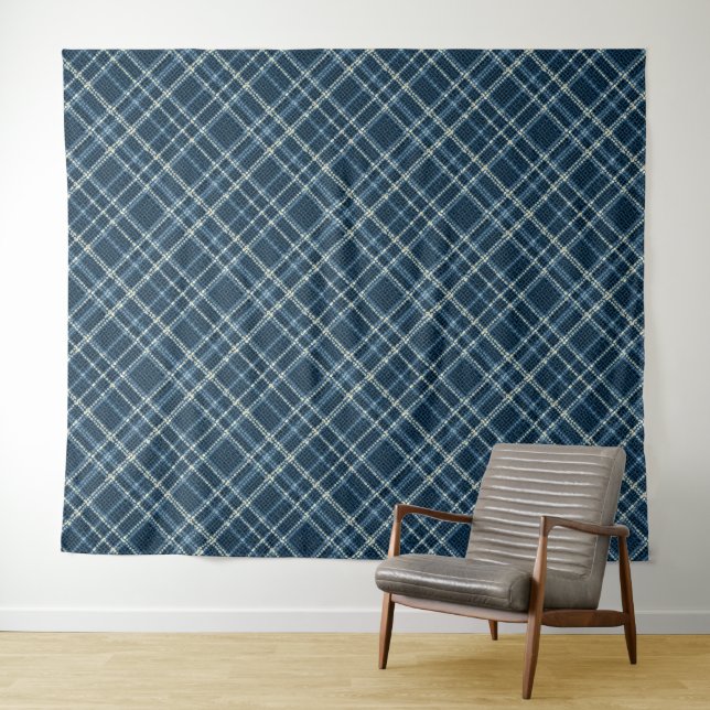 Tenture Motif à carreaux pointillés. Gris-bleu. (En situation (horizontale))