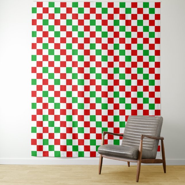 Tenture Motif à carreaux rouge blanc vert  (En situation)