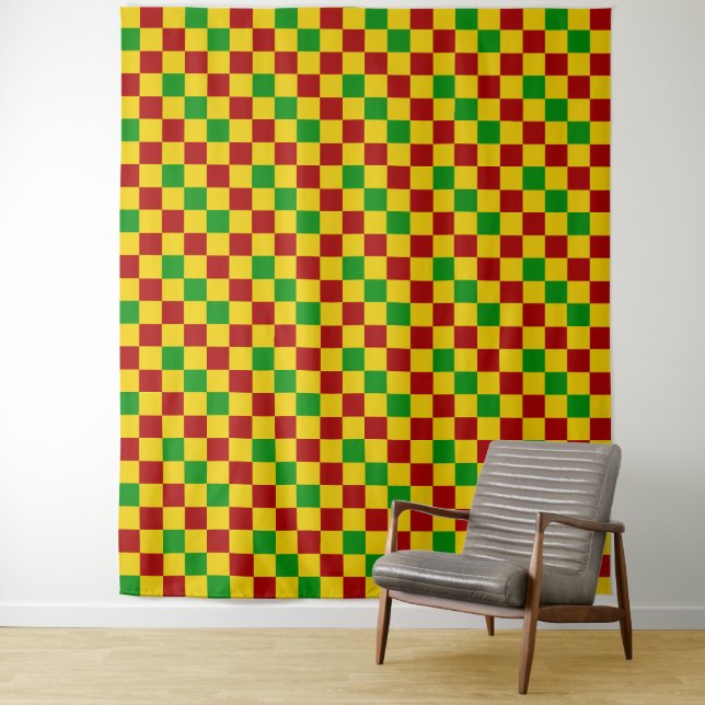 Tenture Motif à carreaux rouge jaune vert  (En situation)