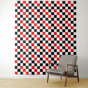 Tenture Motif à carreaux rouge noir et blanc
