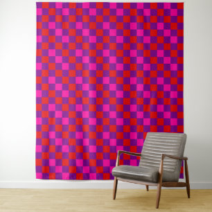 Tenture Motif à carreaux rouge violet rose 
