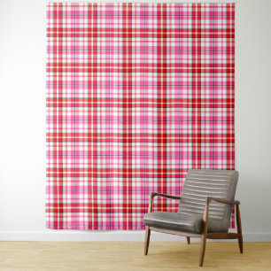 Tenture Motif à carreaux Tartan blanc rouge rose