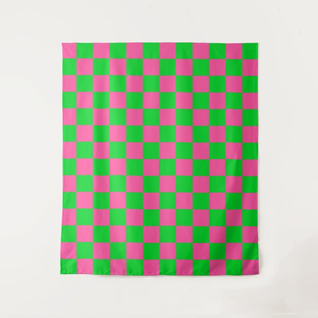 Tenture Motif À damiers chèque rose vert (Devant)