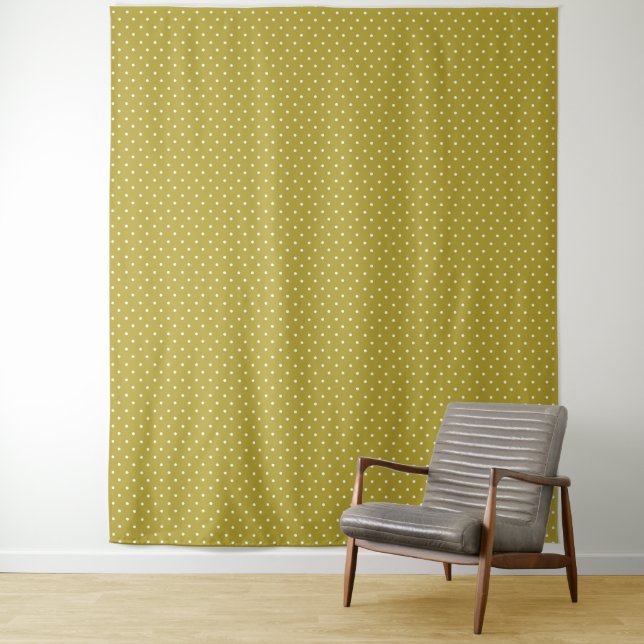 Tenture Motif à pois blancs sur fond jaune moutarde (En situation)