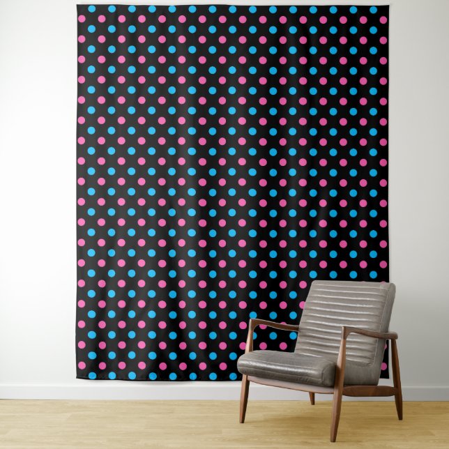 Tenture Motif à pois bleu rose noir (En situation)