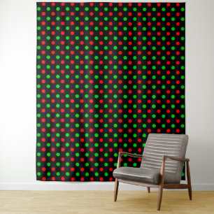 Tenture Motif à pois rouges verts sur fond noir 