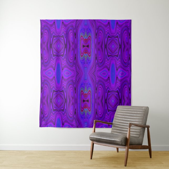 Tenture Motif Abstrait Rétro Violet et Bleu Royal (En situation)