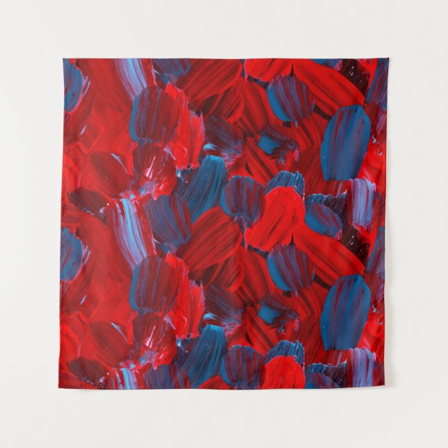 Tenture motif Abstrait transparent en rouge et bleu (Devant)