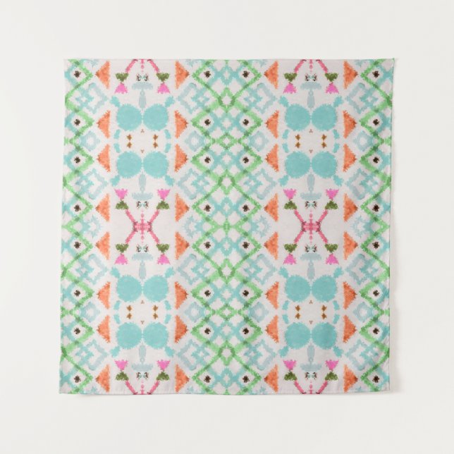 Tenture Motif américain. Impression Ikat transparente. Vin (Devant)