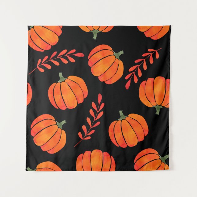 Tenture Motif aquarelle avec citrouille orange (Devant)