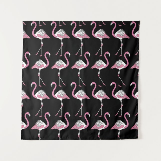 Tenture Motif Arrière - plan Flamant rose textile noir (Devant)