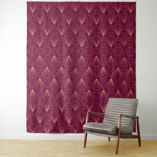 Tenture Motif Art Déco avec éventails géométriques dorés