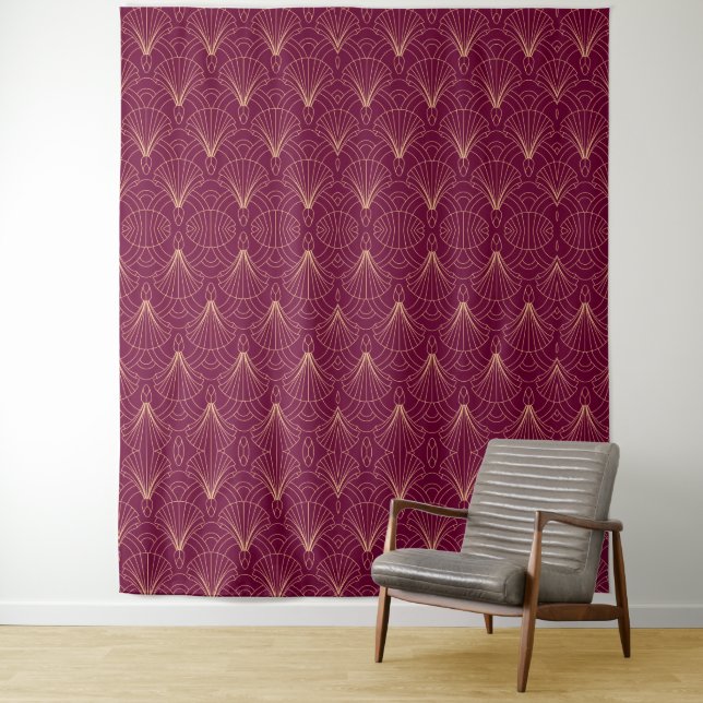 Tenture Motif Art Déco avec éventails géométriques dorés (En situation)