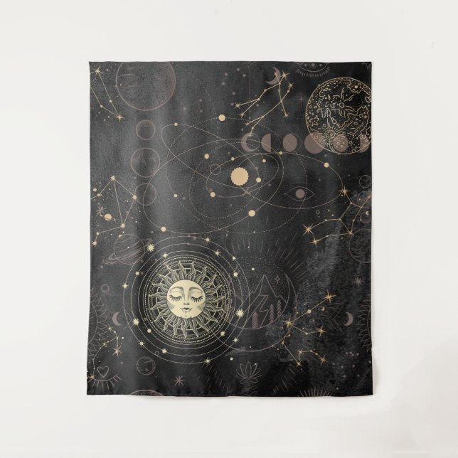 Tenture Motif Astrologique Black Gold (Devant)
