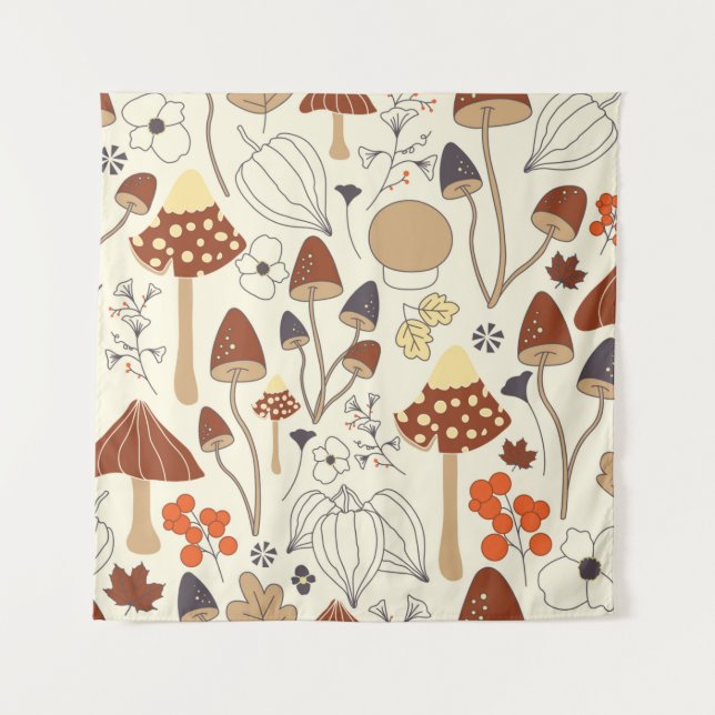 Tenture Motif automatique sans soudure avec champignons, f (Devant)