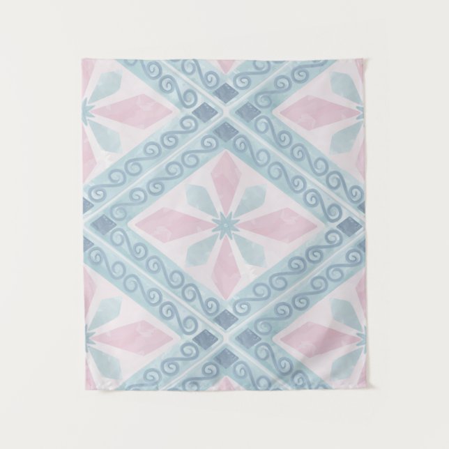 Tenture motif bleu en forme de diamant (Devant)