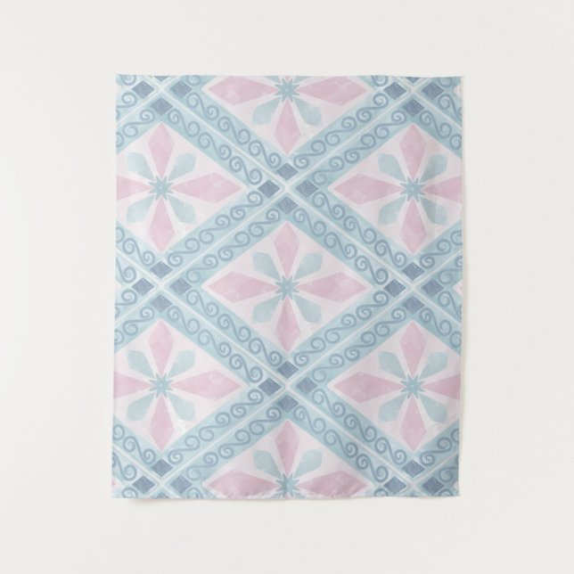 Tenture motif bleu en forme de diamant (Devant)