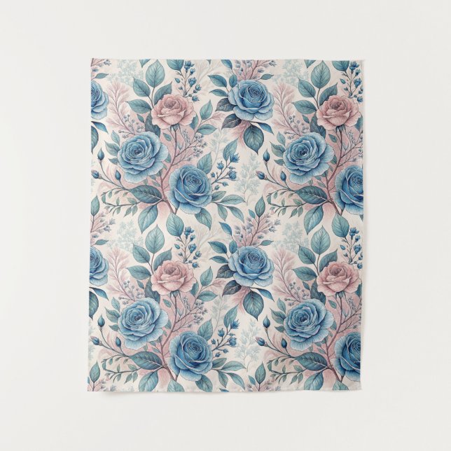 Tenture Motif bleu et rose sur blanc doux (Devant)