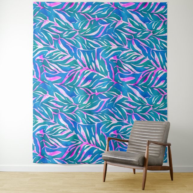 Tenture Motif bleu-vert tropical (En situation)