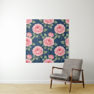 Tenture Motif botanique de roses roses luxuriantes